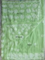 Lime-green georgette Chikankari Sari - Image 3