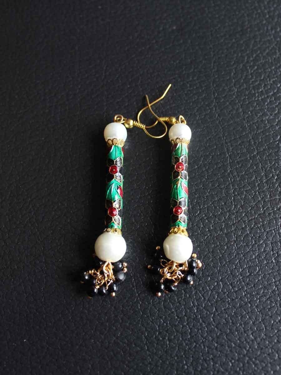 Long-Green-meenakari-earrings.jpg Long Green Meenakari Earrings - Image 1