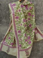 Lotus kanthawork Tassar silk Dupatta
