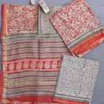 Madder-Red and Beige Block-Printed Chanderi Ladies Suit