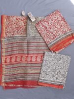 Madder-Red and Beige Block-Printed Chanderi Ladies Suit