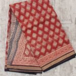 Madder-Red Block-printed Kota-doria Saree