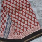 Madder-Red Bagru printed Chanderi sari
