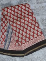 Madder-Red Bagru printed Chanderi sari