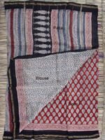 Madder-Red Bagru printed Chanderi sari - Image 2