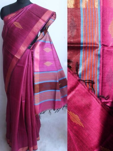 Magenta and Brown Mulberry Dupion Silk Saree