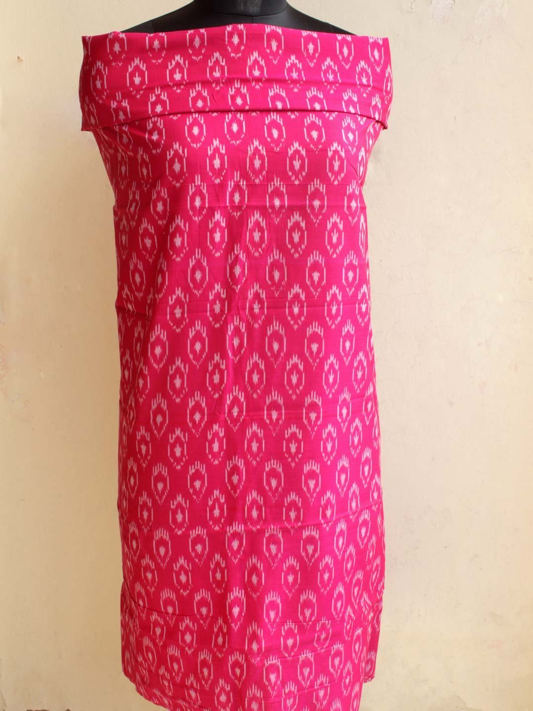 Magenta-mercerized-cotton-ikat-kurta-fabric.jpg Magenta mercerized Cotton Ikat Kurta Fabric - Image 1