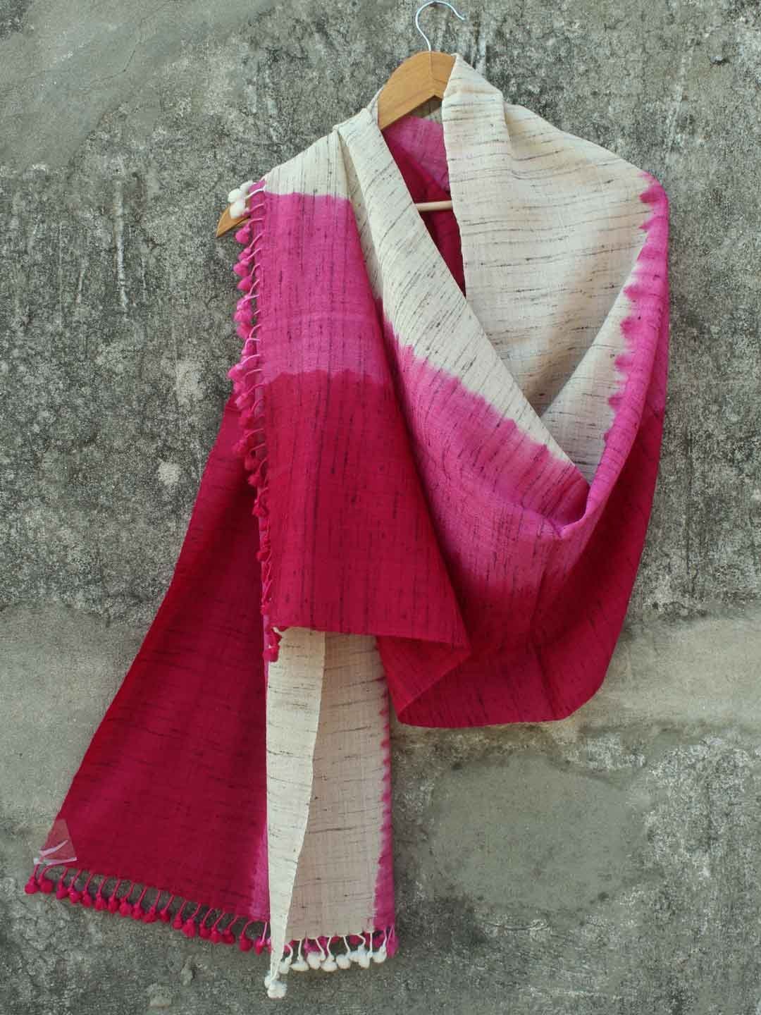 Magenta-pink-and-beige-shibori-silk-wool-stole.jpg Magenta, Pink, Beige shibori silk-wool stole - Image 1