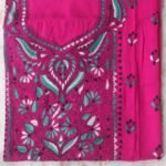Magenta Pink Kanthawork cotton Kurta Fabric
