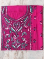 Magenta Pink Kanthawork cotton Kurta Fabric