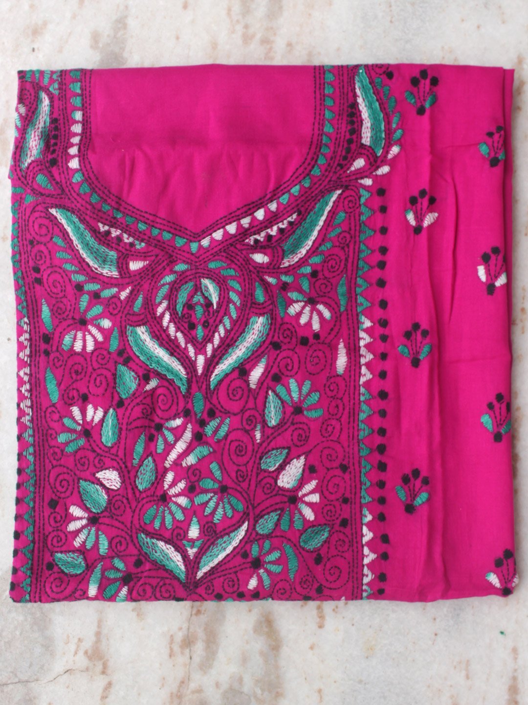 Magenta-pink-kanthawork-cotton-kurta-fabric.jpg Magenta Pink Kanthawork cotton Kurta Fabric - Image 1