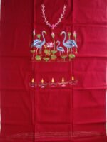 Maroon-Red Kanthawork cotton Kurta Fabric - Image 2