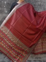 Maroon Madhubani Handpainted Tassar Dupatta