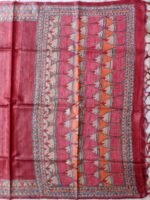 Maroon Madhubani Handpainted Tassar Dupatta - Image 2