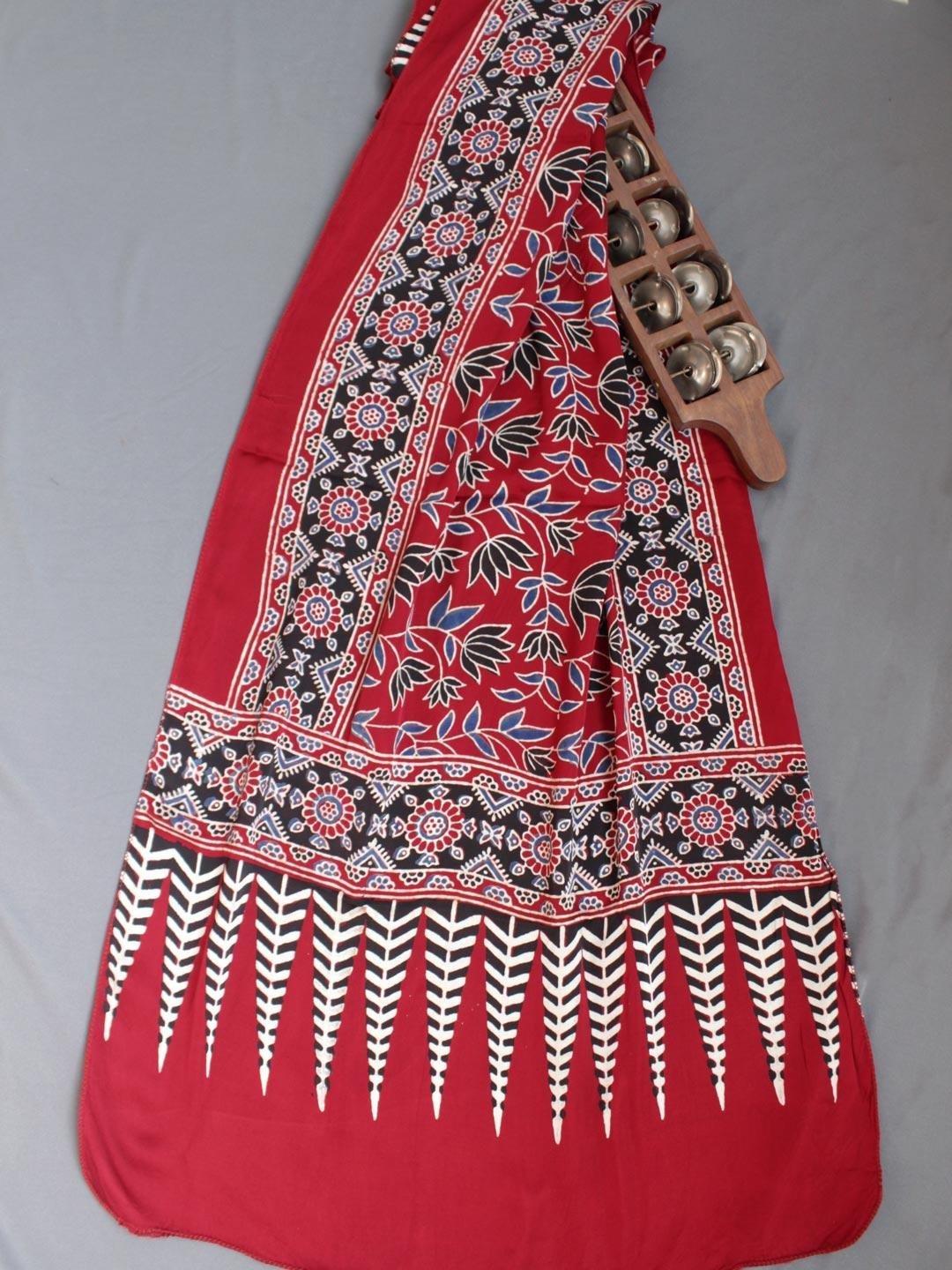 Maroon-Red-Modal-silk-Ajrakh-stole.jpg Maroon-Red Modal Silk Ajrakh stole - Image 1