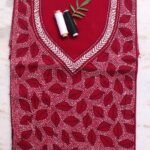 Maroon-Red Kantha cotton kurta fabric