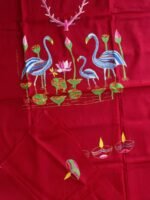 Maroon-Red Kanthawork cotton Kurta Fabric