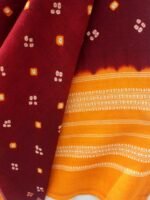 Maroon and Yellow Bandhej Bhujodi woolen shawl - Image 2