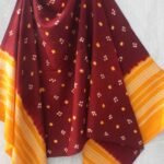 Maroon and Yellow Bandhej Bhujodi woolen shawl
