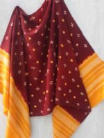 Maroon and Yellow Bandhej Bhujodi woolen shawl