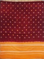 Maroon and Yellow Bandhej Bhujodi woolen shawl - Image 3