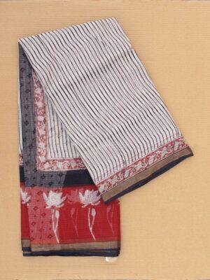 Maroon-and-off-white-Block-printed-Kota-cotton-saree