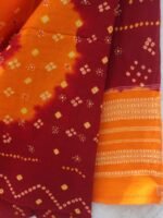 Maroon-Red and Yellow Mirrorwork Bandhej Shawl - Image 2