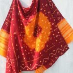 Maroon-Red and Yellow Mirrorwork Bandhej Shawl