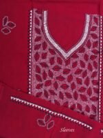 Maroon-Red Kantha cotton kurta fabric - Image 2