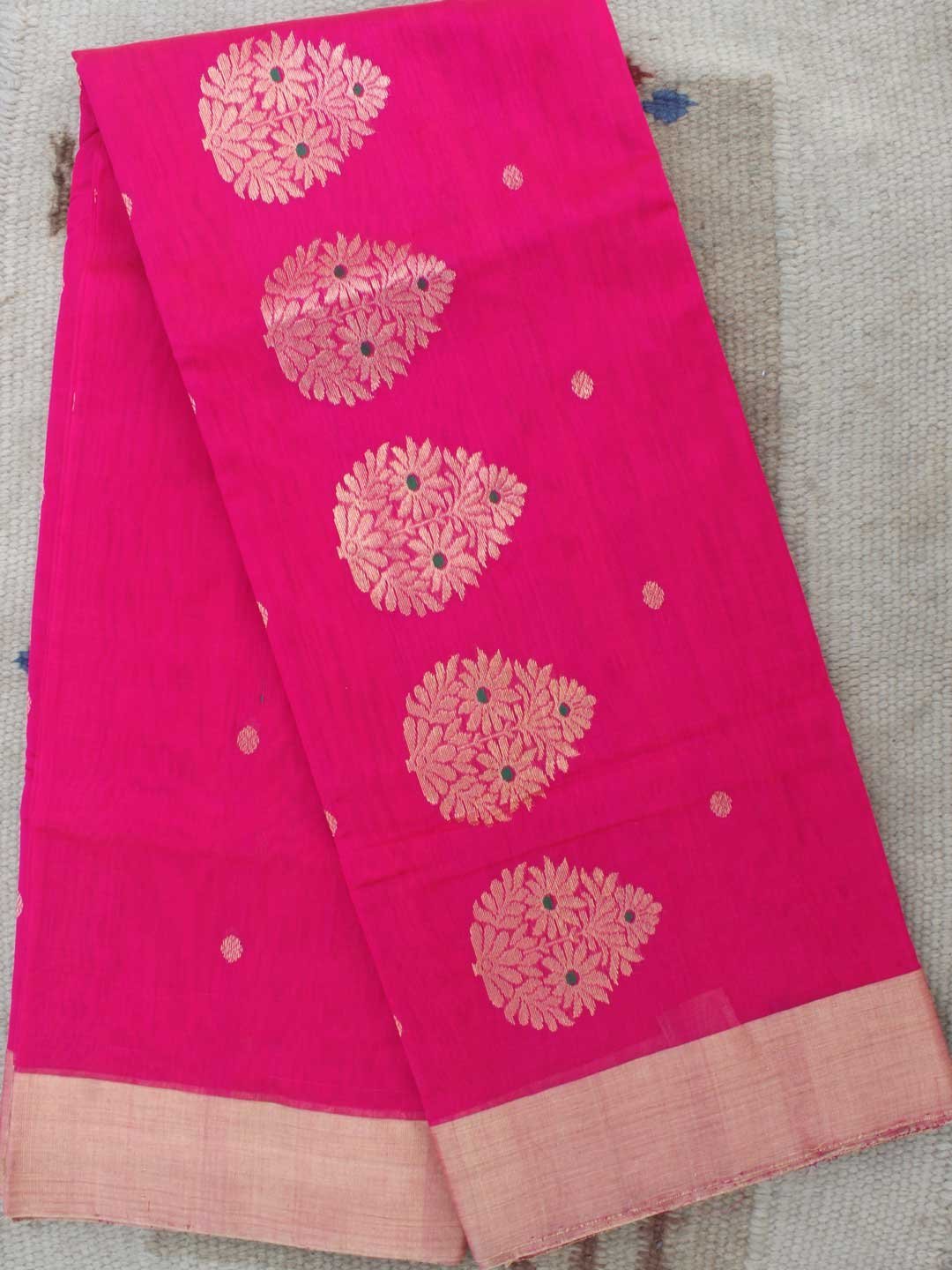Meena-buti-Fushia-Pink-zariwork-chanderi-saree.jpg Meena Buta Fushia-Pink zari Chanderi Saree - Image 1