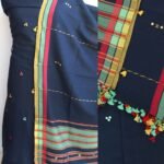 Midnight-Blue Mirrorwork cotton Bhujodi suit