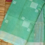 Mint-Green, silver zari, pure Linen Sari