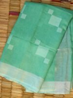 Mint-Green, silver zari, pure Linen Sari