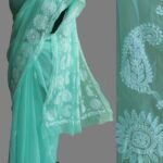 Mint-green georgette Chikankari Sari