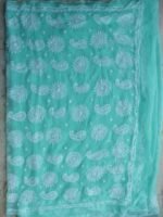 Mint-green georgette Chikankari Sari - Image 2