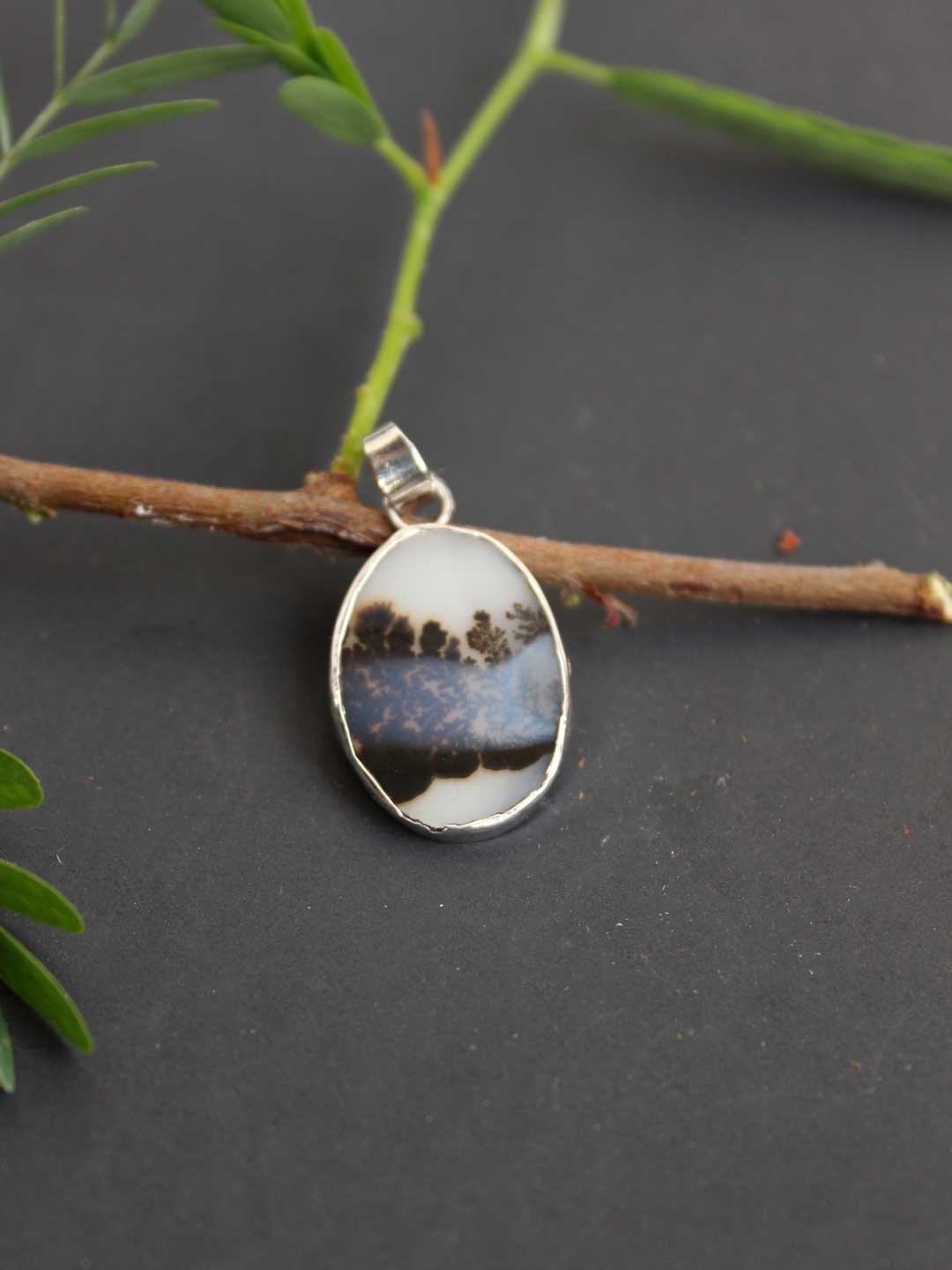 Misty-forest-Dendritic-agate-silver-pendant.jpg Misty Forest- Dendritic Agate Silver Pendant - Image 1
