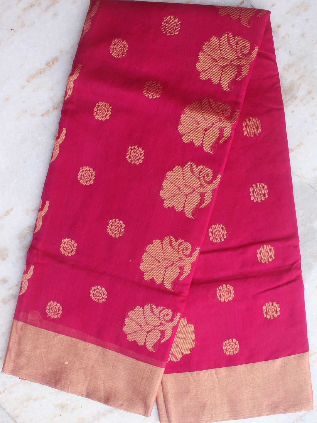 Mulberry-Magenta-zari-chanderi-handwoven-saree.jpg Mulberry-Magenta zari Chanderi Saree - Image 1