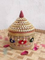 Multicolour Crystal Lace medium wooden Sindoor-box