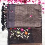Embroidered, Black Desi tussar silk Sari