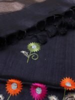 Embroidered, Black Desi tussar silk Sari - Image 3