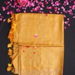Golden-yellow Embroidered Desi Tussar silk Saree
