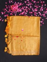 Golden-yellow Embroidered Desi Tussar silk Saree