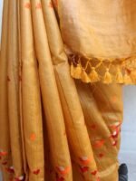 Golden-yellow Embroidered Desi Tussar silk Saree - Image 3