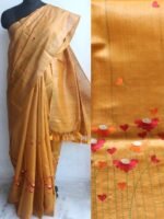 Golden-yellow Embroidered Desi Tussar silk Saree - Image 2
