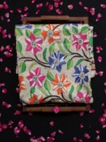 Multicolour flower Kanthawork Silk Dupatta