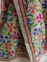 Multicolour flower Kanthawork Silk Dupatta - Image 2