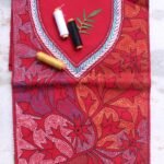 Multicolour Kantha on Red cotton Kurta Fabric