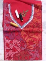 Multicolour Kantha on Red cotton Kurta Fabric