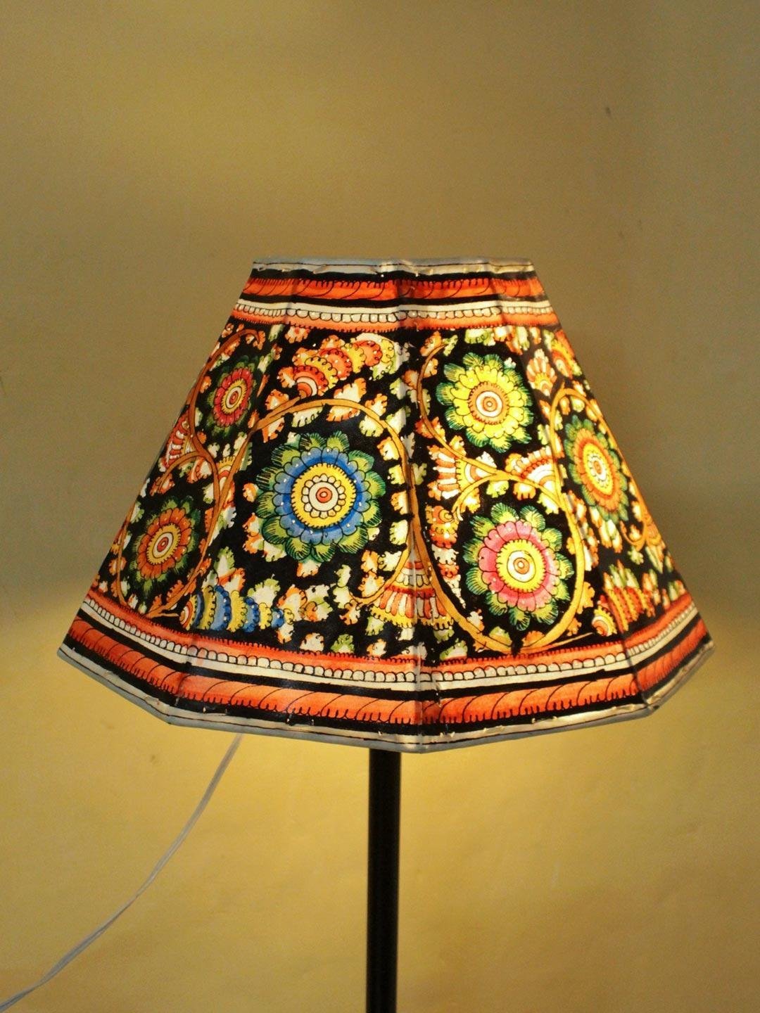 Multicolour-on-black-floral-Tholu-Bommalata-Lampshade.jpg Multicolour on Black floral Tholu-Bommalata Lampshade - Image 1