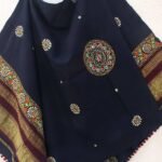 Navy-Blue Ahir Embroidered woolen shawl
